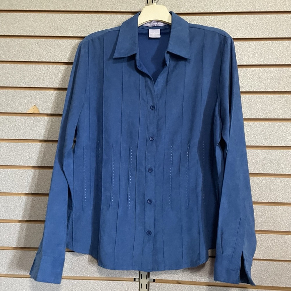 Harmony & Vinel Long Sleeve Button Down Shirt‎ Blouse Ladies Large L Blue